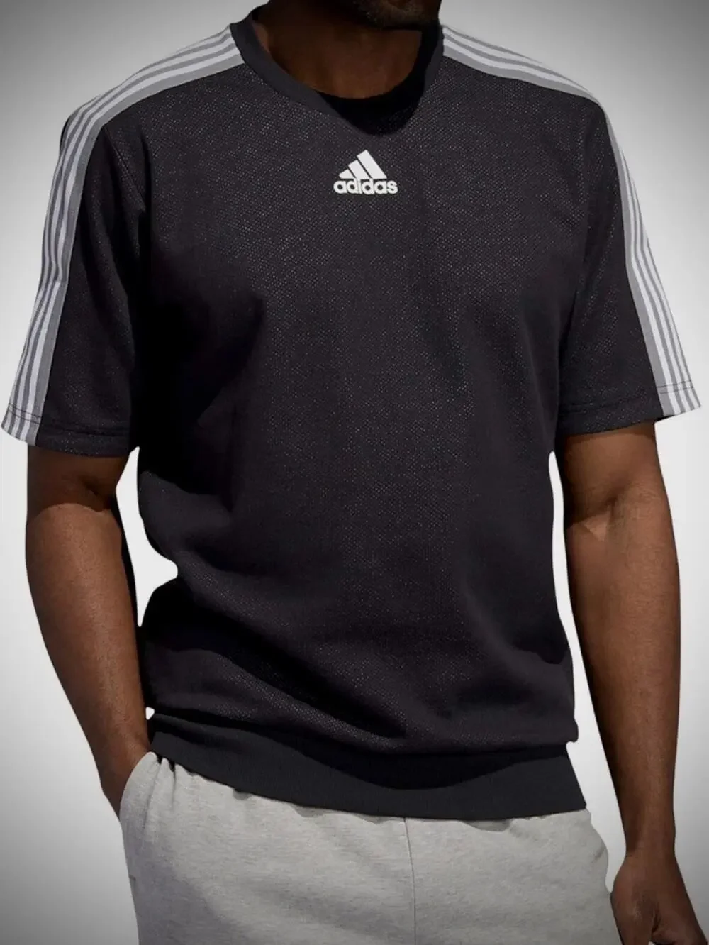 Adidas Post Game Black Grey Short Sleeve Crewneck Shirt Size L